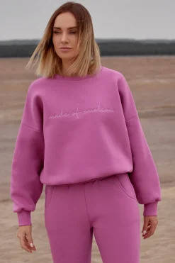 Online Bluza szeroka z haftem - lawendowa Bluzy