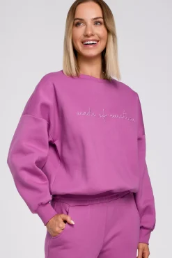 Online Bluza szeroka z haftem - lawendowa Bluzy