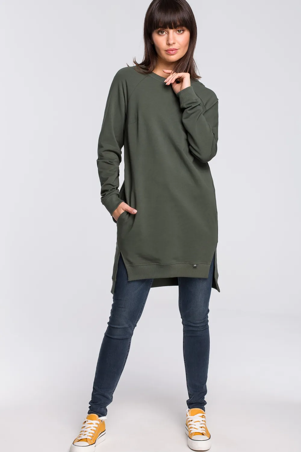 Clearance Buza - tunika z rozcięciai po bokach i ściągacze na doe - iitarno-zieona Dobry Skład|Tuniki