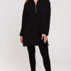 Hot Bluza - tunika z zamkiem i rozporkami po bokach - czarna Odzież Casualowa|Tuniki