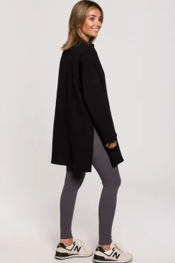 Hot Bluza - tunika z zamkiem i rozporkami po bokach - czarna Odzież Casualowa|Tuniki