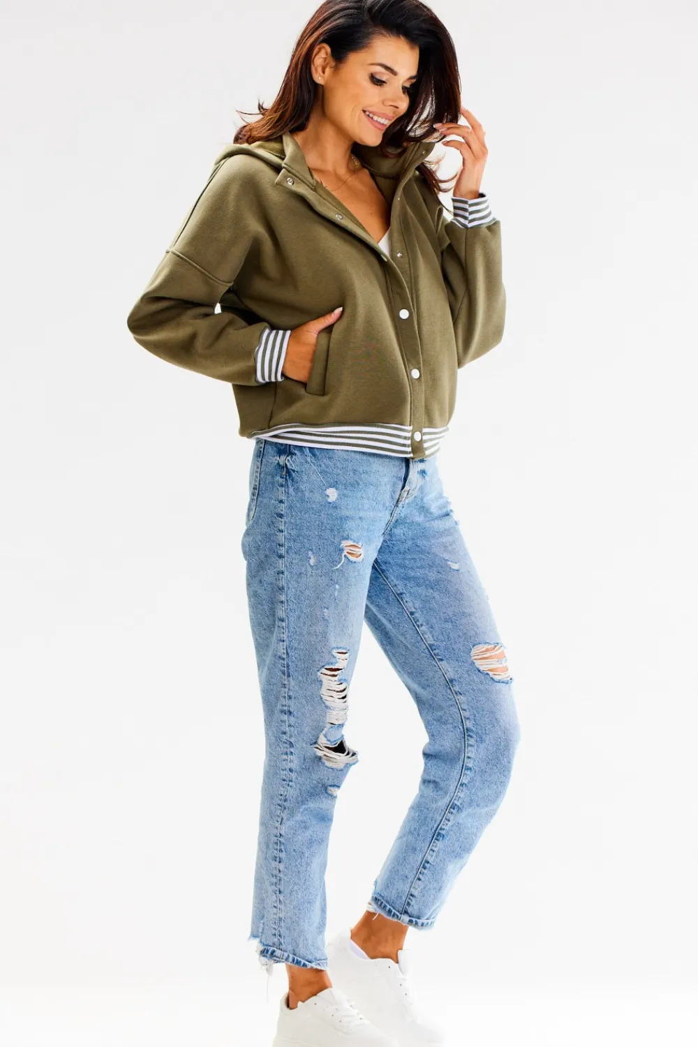Hot Buza typu boberka ze tójką i kapture - khaki Odzież Casualowa|Bluzy