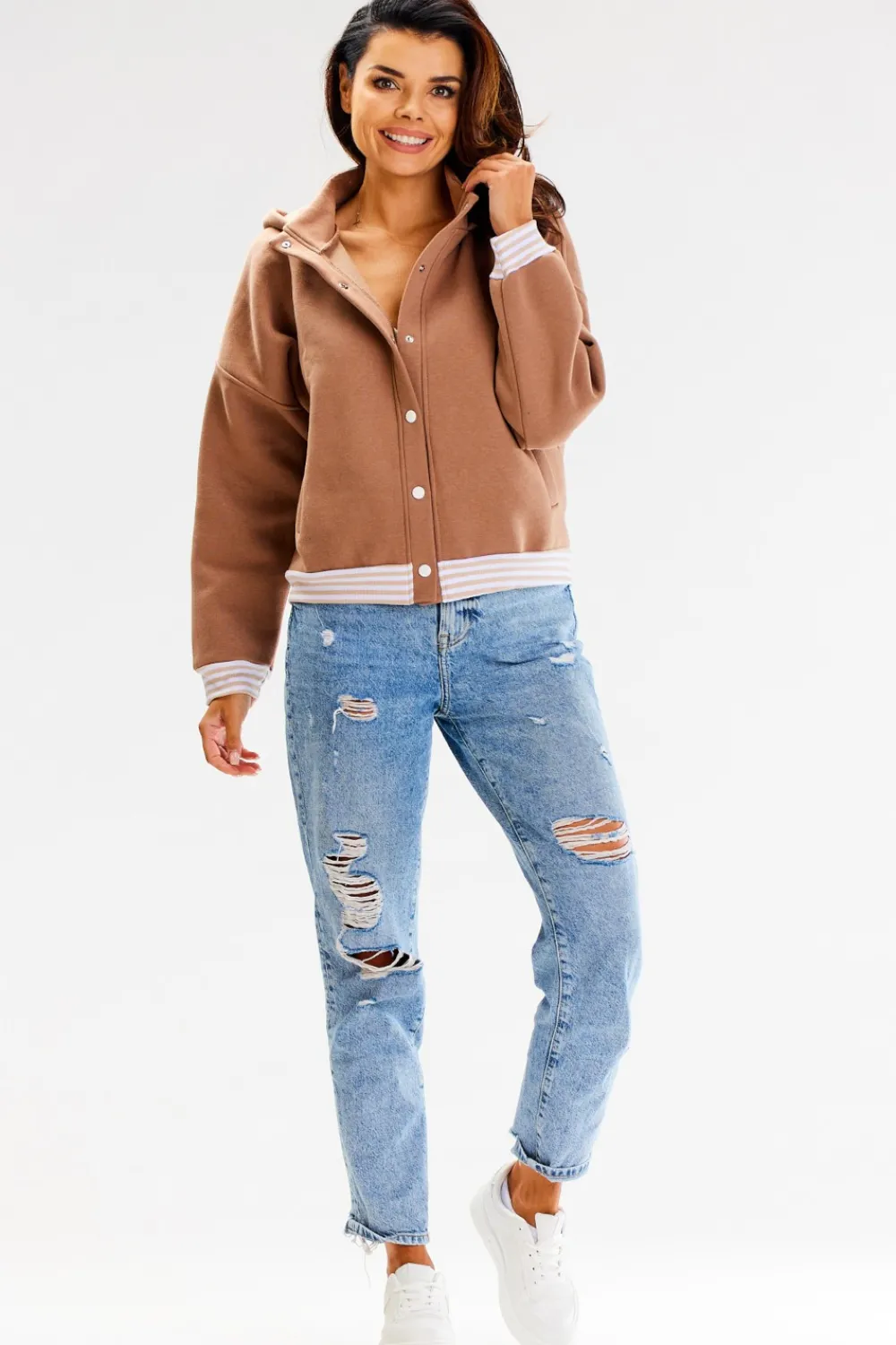 New Buza typu boberka ze tójką i kapture - beżowa Odzież Casualowa|Bluzy