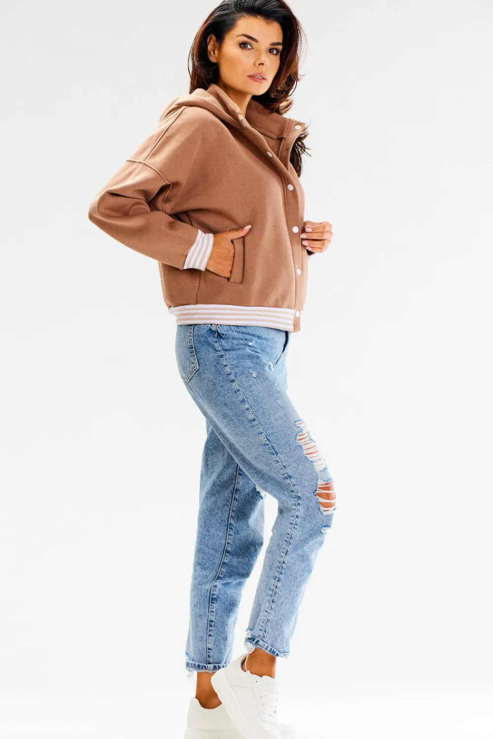 New Buza typu boberka ze tójką i kapture - beżowa Odzież Casualowa|Bluzy