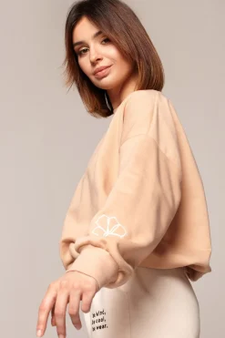 Outlet Buza z dekote na pecach - beżowa Odzież Casualowa|Bluzy