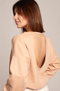 Outlet Buza z dekote na pecach - beżowa Odzież Casualowa|Bluzy