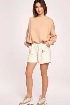 Outlet Buza z dekote na pecach - beżowa Odzież Casualowa|Bluzy