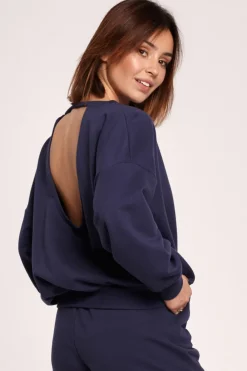 Outlet Buza z dekote na pecach - niebieka Odzież Casualowa|Bluzy