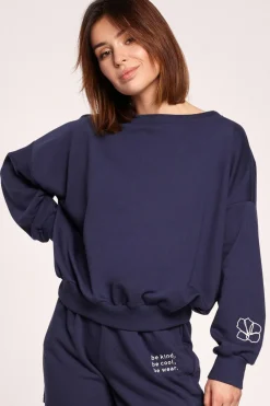 Outlet Buza z dekote na pecach - niebieka Odzież Casualowa|Bluzy