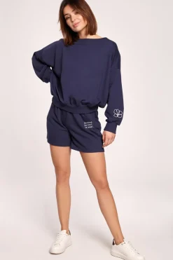 Outlet Buza z dekote na pecach - niebieka Odzież Casualowa|Bluzy