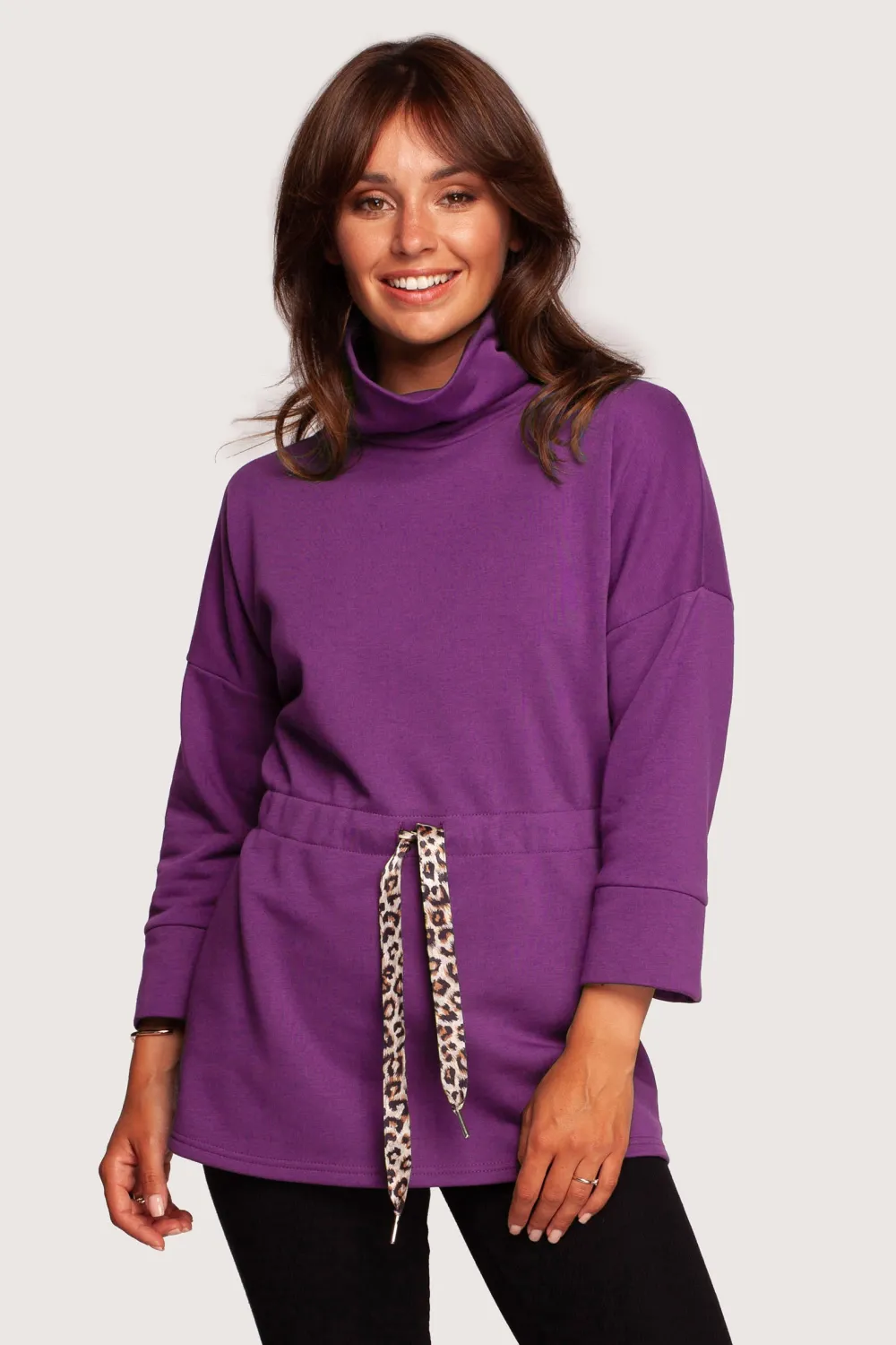 Outlet Buza z gofe o przedłużony kroju - purpurowa Odzież Casualowa|Bluzy