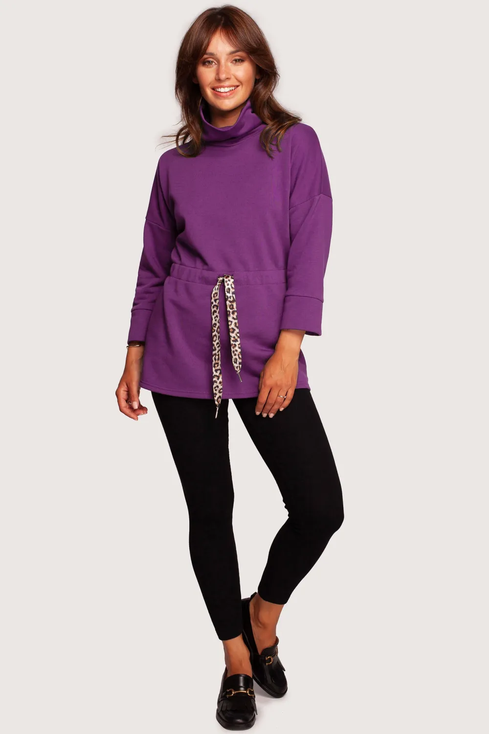 Outlet Buza z gofe o przedłużony kroju - purpurowa Odzież Casualowa|Bluzy