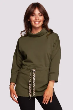 Sale Buza z gofe o przedłużony kroju - oiwkowa Odzież Casualowa|Bluzy