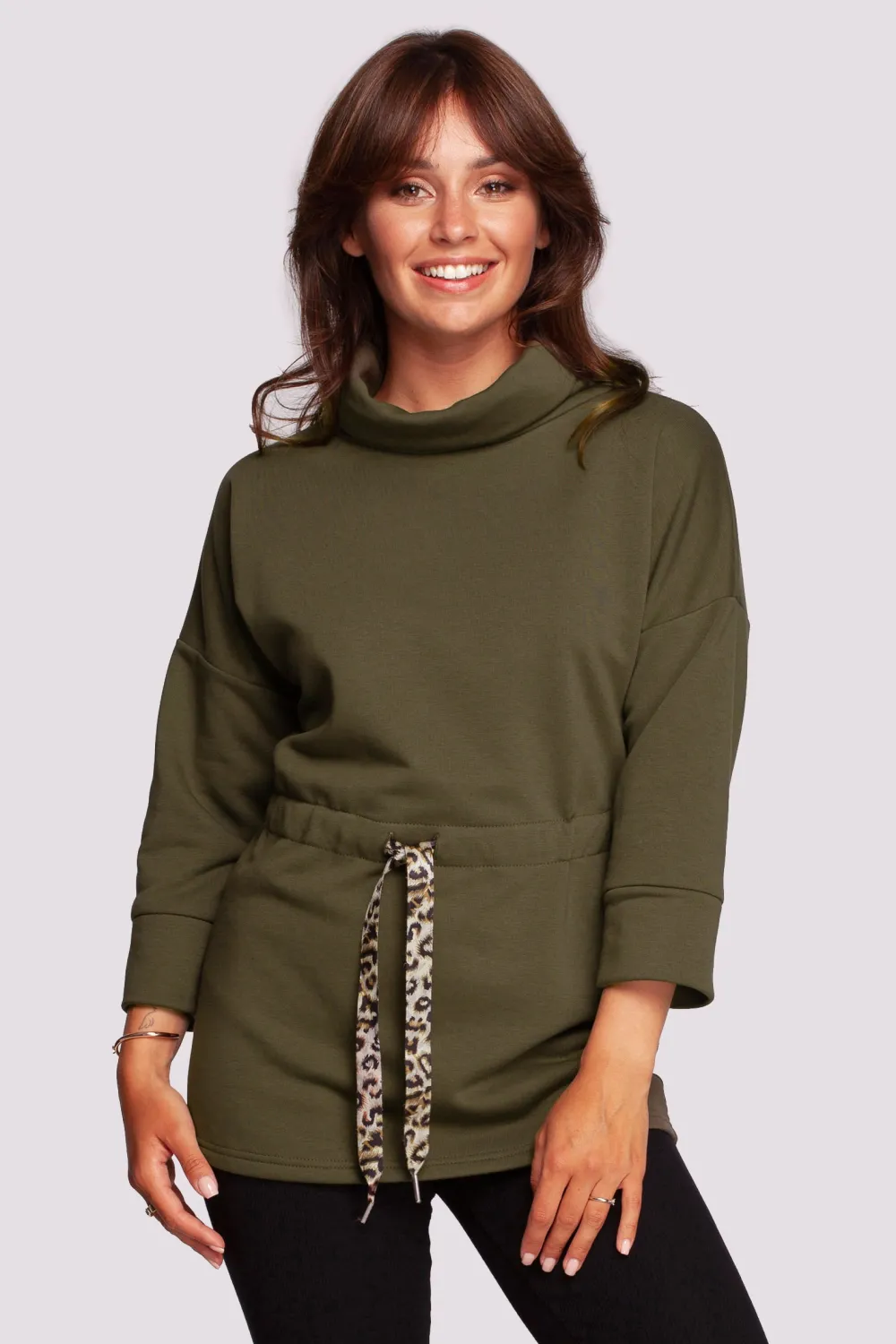 Sale Buza z gofe o przedłużony kroju - oiwkowa Odzież Casualowa|Bluzy