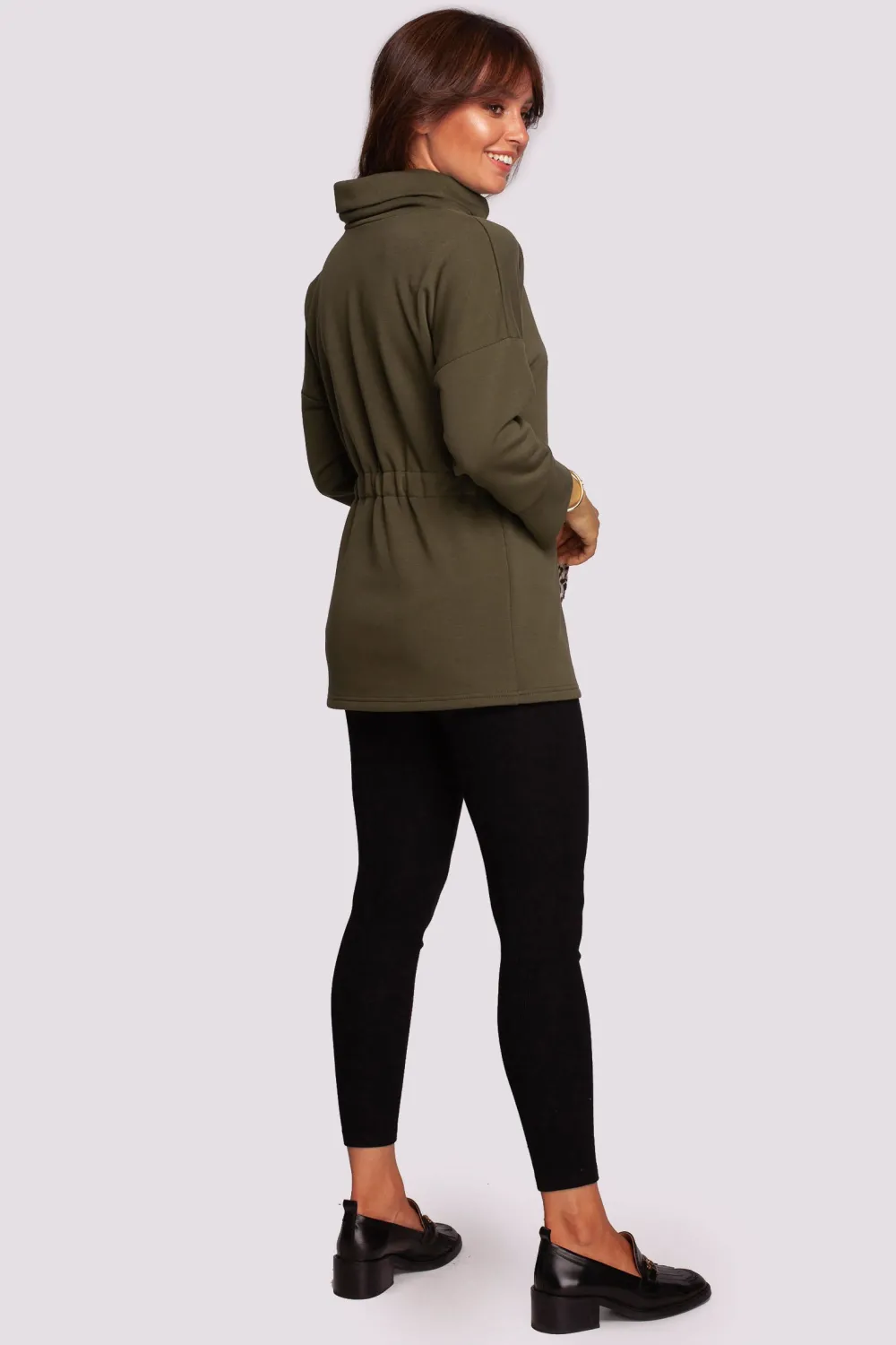 Sale Buza z gofe o przedłużony kroju - oiwkowa Odzież Casualowa|Bluzy