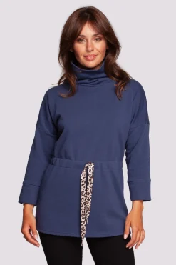 Outlet Buza z gofe o przedłużony kroju - niebieka Odzież Casualowa|Bluzy