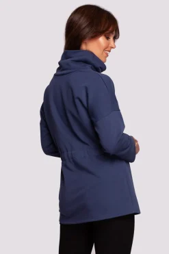 Outlet Buza z gofe o przedłużony kroju - niebieka Odzież Casualowa|Bluzy