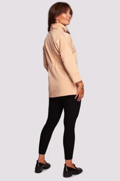Buza z gofe o przedłużony kroju - beżowa Odzież Casualowa|Bluzy