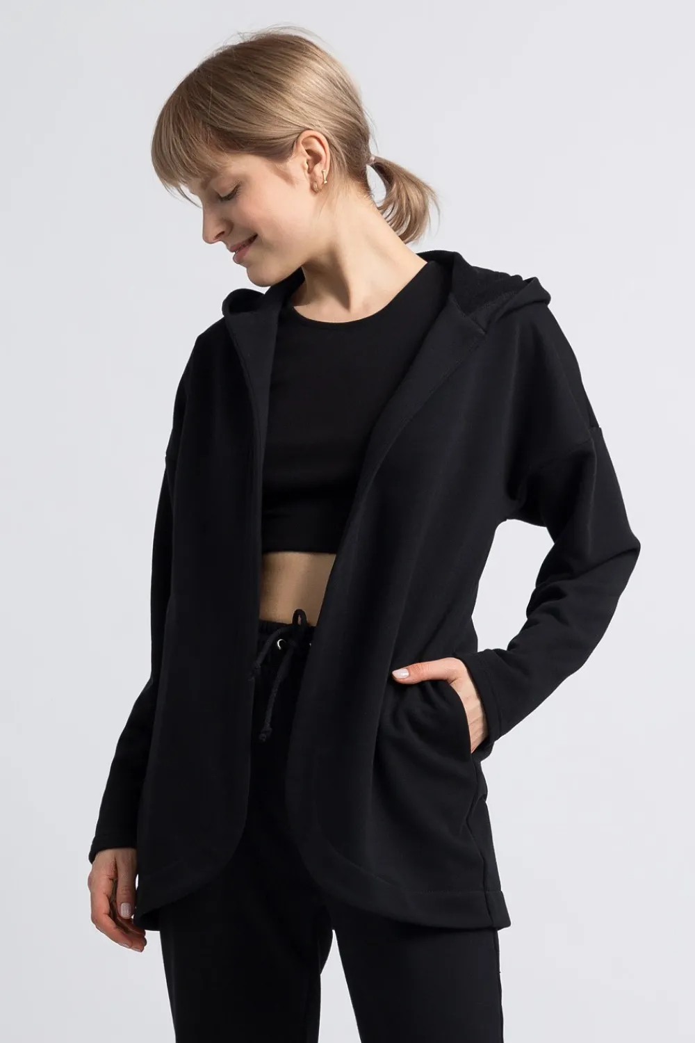 Sale Bluza z kapturem bez zapięcia - czarna Odzież Casualowa|Bluzy