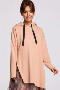 Discount Buza z kapture i ayetryczny rozcięcie - beżowa Odzież Casualowa|Bluzy