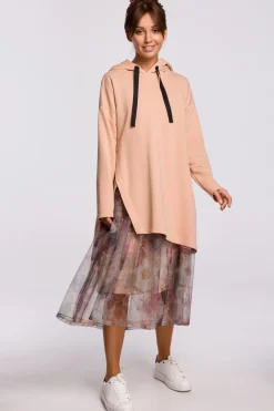 Discount Buza z kapture i ayetryczny rozcięcie - beżowa Odzież Casualowa|Bluzy