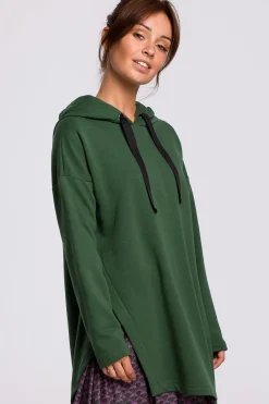 New Bluza z kapturem i asymetrycznym rozcięciem - trawiasta Odzież Casualowa|Bluzy