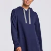Bluza z kapturem i asymetrycznym rozcięciem - niebieska Odzież Casualowa|Bluzy