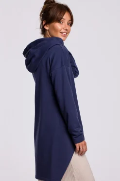 Bluza z kapturem i asymetrycznym rozcięciem - niebieska Odzież Casualowa|Bluzy