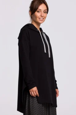 Best Bluza z kapturem i asymetrycznym rozcięciem - czarna Odzież Casualowa|Bluzy