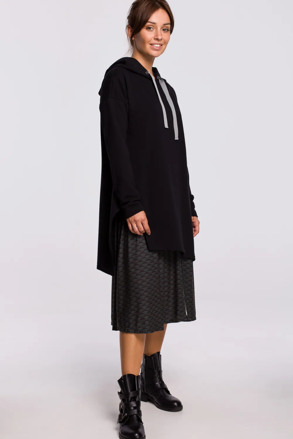Best Bluza z kapturem i asymetrycznym rozcięciem - czarna Odzież Casualowa|Bluzy