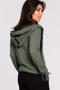 Buza z kapture i przode na zakładkę - khaki Odzież Casualowa|Bluzy