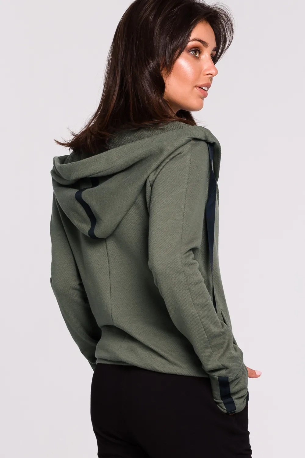 Buza z kapture i przode na zakładkę - khaki Odzież Casualowa|Bluzy