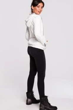 Outlet Buza z kapture i przode na zakładkę - ecru Odzież Casualowa|Bluzy