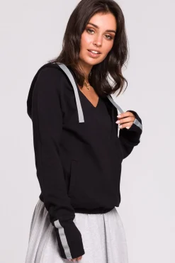 New Buza z kapture i przode na zakładkę - czarna Odzież Casualowa|Bluzy