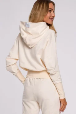 Hot Buza z kapture i wyoki ściągacze - śietankowa Odzież Casualowa|Bluzy