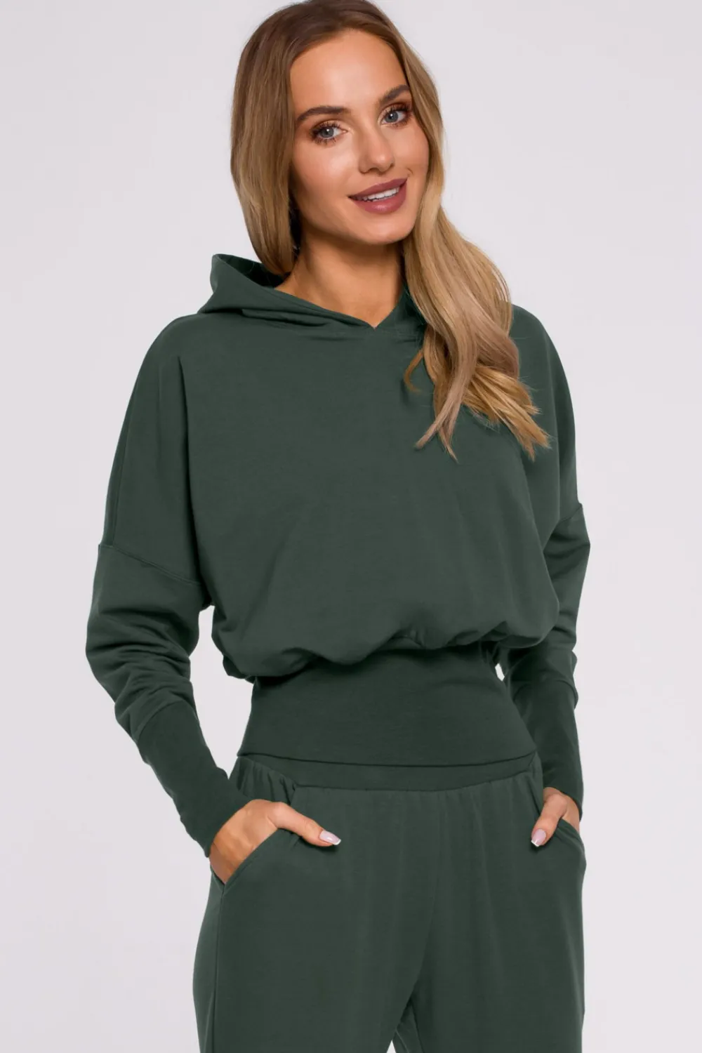 Hot Buza z kapture i wyoki ściągacze - iitarno-zieona Odzież Casualowa|Bluzy