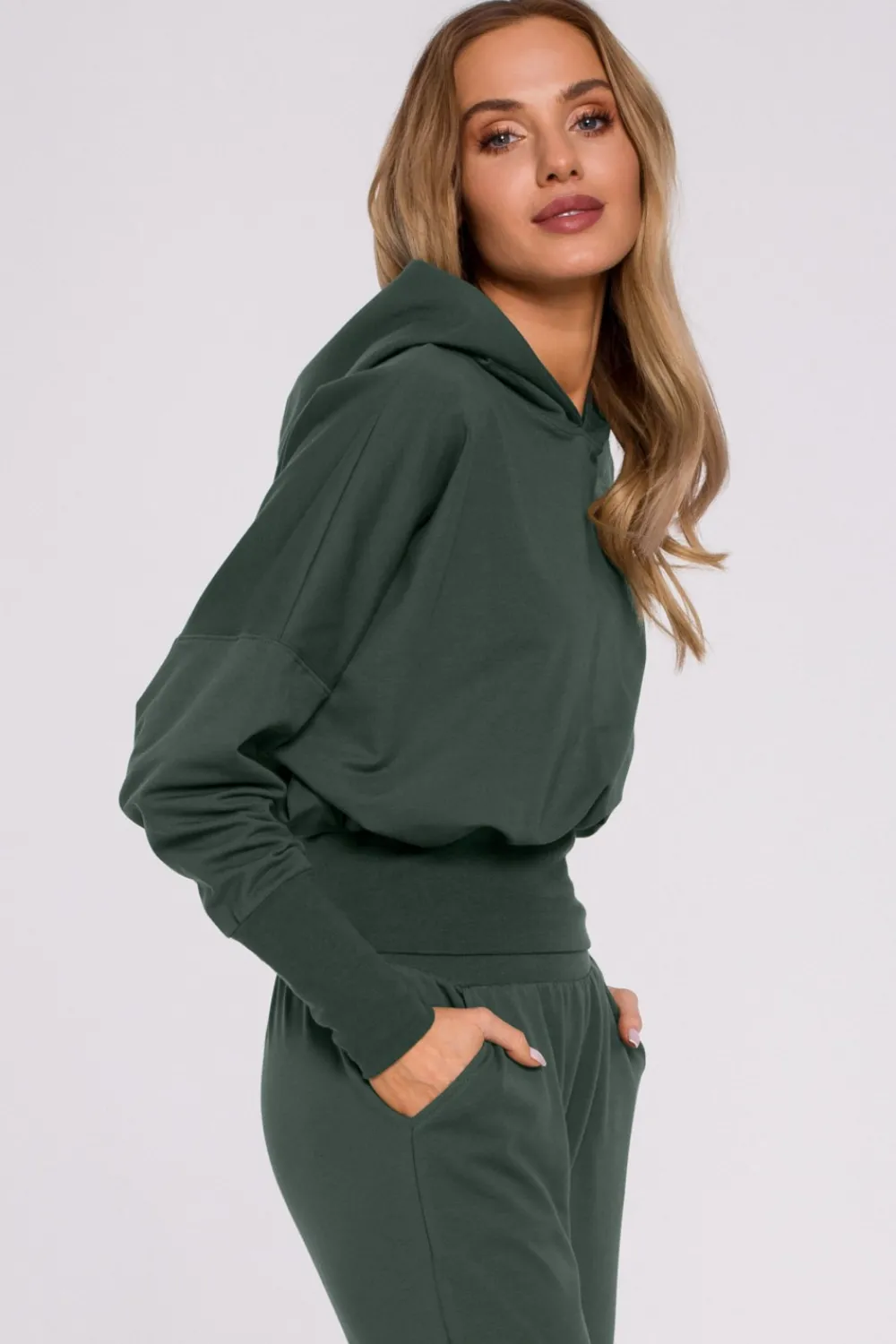 Hot Buza z kapture i wyoki ściągacze - iitarno-zieona Odzież Casualowa|Bluzy