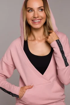 Discount Buza z kiezenią kangurek i kapture - pudrowa Odzież Casualowa|Bluzy