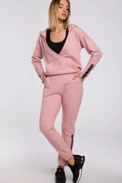 Discount Buza z kiezenią kangurek i kapture - pudrowa Odzież Casualowa|Bluzy