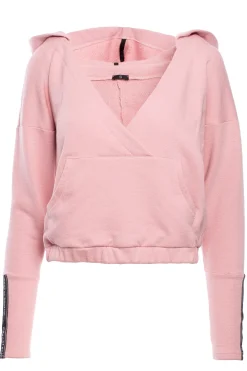 Discount Buza z kiezenią kangurek i kapture - pudrowa Odzież Casualowa|Bluzy
