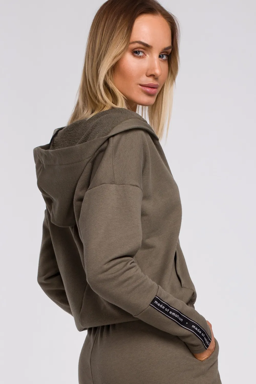 New Buza z kiezenią kangurek i kapture - khaki Odzież Casualowa|Bluzy