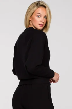 Online Buza z kopertowy dekote - czarna Odzież Casualowa|Bluzy