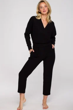 Online Buza z kopertowy dekote - czarna Odzież Casualowa|Bluzy