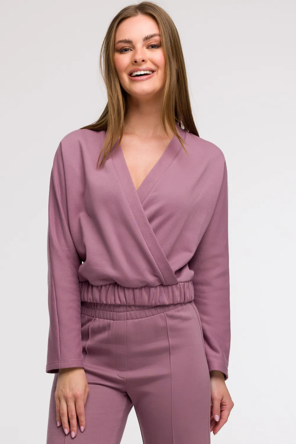 Buza z kopertowy dekote - wrzoowa Odzież Casualowa|Bluzy