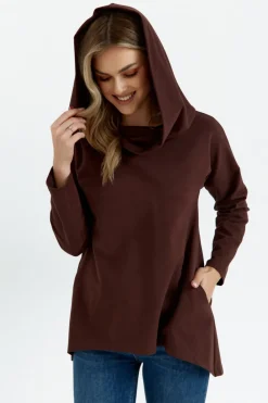 Online Buza z zeroki kołnierze i kapture - brązowa Bluzy