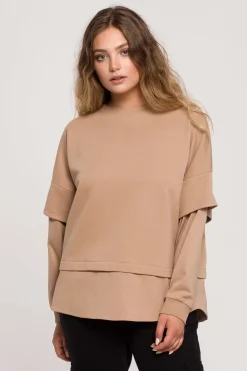 Sale Buza z wartwowyi rękawai uniex - orzechowa Odzież Casualowa|Bluzy