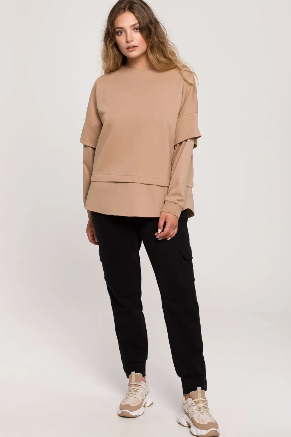 Sale Buza z wartwowyi rękawai uniex - orzechowa Odzież Casualowa|Bluzy