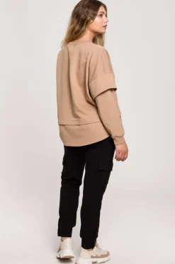 Sale Buza z wartwowyi rękawai uniex - orzechowa Odzież Casualowa|Bluzy