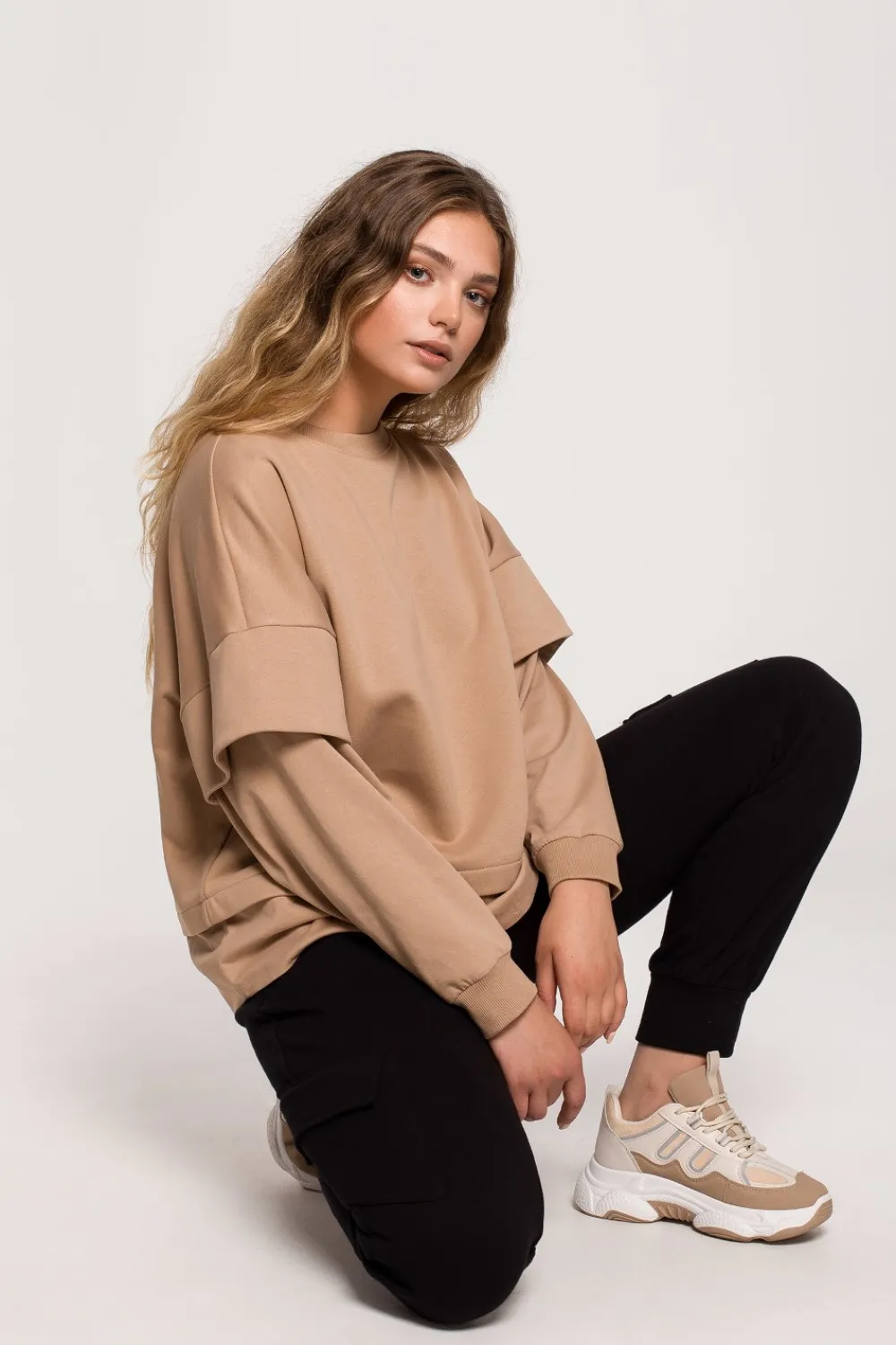 Sale Buza z wartwowyi rękawai uniex - orzechowa Odzież Casualowa|Bluzy