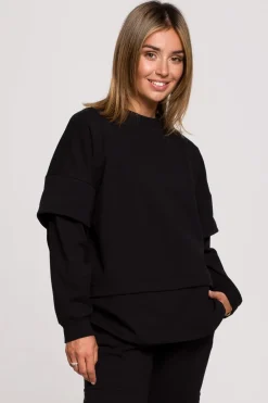 New Buza z wartwowyi rękawai uniex - czarna Odzież Casualowa|Bluzy